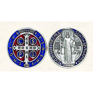 6-pack - St Benedict Token - Silver tone with Dark Blue and Red
