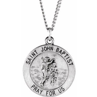 Sterling Silver 18 mm Round Saint John the Baptist 18" Necklace 
