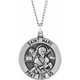 Sterling Silver 18 mm Round Saint Mark 18" Necklace