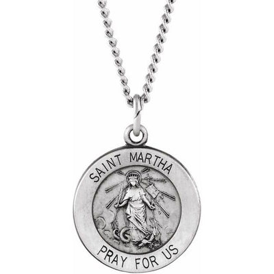 Sterling Silver Round St Martha Pendant Pendant with Chain