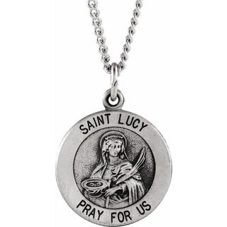 Sterling Silver 15 mm Round Saint Lucy Medal 18" Necklace   