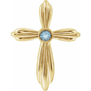 14K Yellow Natural Aquamarine Cross Pendant     