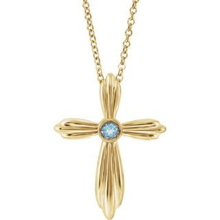 14K Yellow Natural Aquamarine Cross 16-18" Necklace
