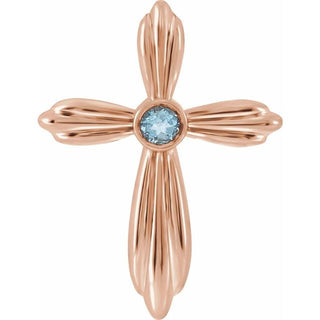 14K Rose Natural Aquamarine Cross Pendant     