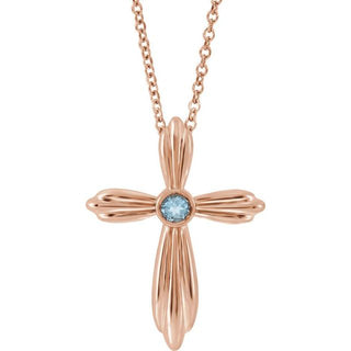 14K Rose Natural Aquamarine Cross 16-18" Necklace