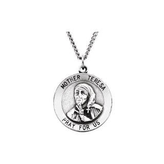 Sterling Silver 18 mm Mother Teresa Round Pendant Medal 18" Necklace