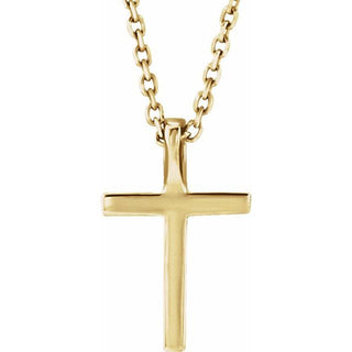 14K Yellow Natural Pink Tourmaline Petite Cross 16" Necklace