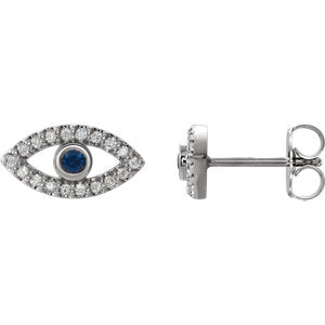 14K White Blue Sapphire & 1/6 CTW Diamond Earrings