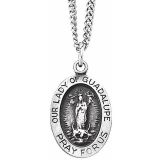 Sterling Silver Oval Lady Of Guadalupe Pendant Pendant with Chain