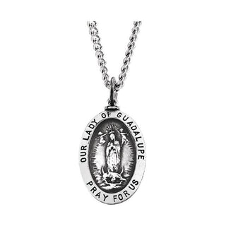 Sterling Silver Oval Lady Of Guadalupe Pendant Pendant with Chain