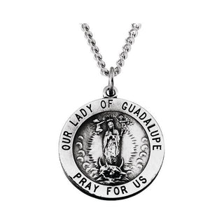 Sterling Silver Our Lady of Guadalupe Medal 24" Necklace