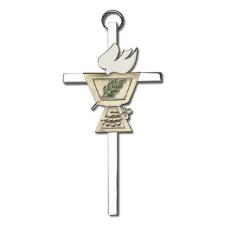 4 inch Antique Gold Confirmation Chalice on a Polished Silver Finish Cross
