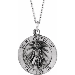 Sterling Silver 18 mm Round Saint Peregrine 18" Necklace