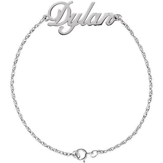 14K White Script Nameplate 8" Bracelet