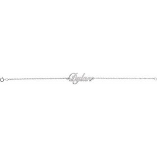 14K White Script Nameplate 7" Bracelet  