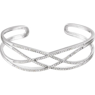 14K White 3/4 CTW Natural Diamond Criss-Cross Cuff 7" Bracelet 
