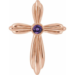14K Rose Natural Amethyst Cross Pendant     