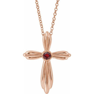 14K Rose Natural Mozambique Garnet Cross 16-18" Necklace      