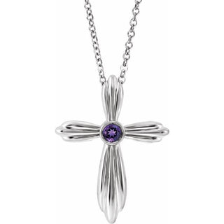 14K White Natural Amethyst Cross 16-18" Necklace