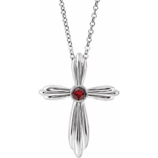 Sterling Silver Natural Mozambique Garnet Cross 16-18"  Necklace      