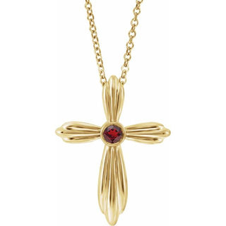 14K Yellow Natural Mozambique Garnet Cross 16-18" Necklace      