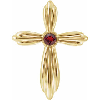 14K Yellow Natural Mozambique Garnet Cross Pendant   
