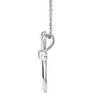 Platinum Natural Amethyst Cross 16-18" Necklace