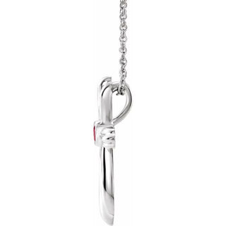 Platinum Natural Mozambique Garnet Cross 16-18" Necklace      