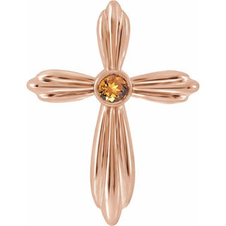 14K Rose Natural Citrine Cross Pendant       