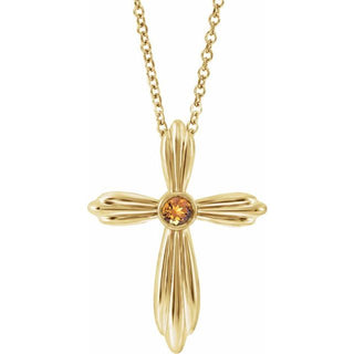 14K Yellow Natural Citrine Cross 16-18" Necklace