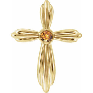 14K Yellow Natural Citrine Cross Pendant       