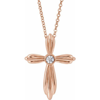 14K Rose .06 CTW Natural Diamond Cross 16-18" Necklace