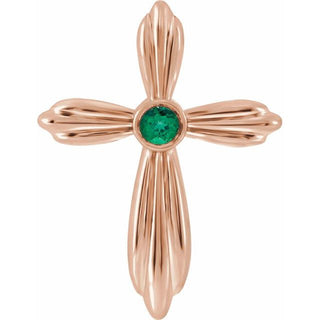 14K Rose Lab-Grown Emerald Cross Pendant