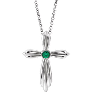 Platinum Natural Emerald Cross 16-18" Necklace