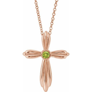 14K Rose Natural Peridot Cross 16-18" Necklace
