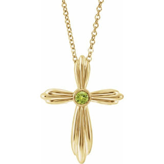 14K Yellow Natural Peridot Cross 16-18" Necklace