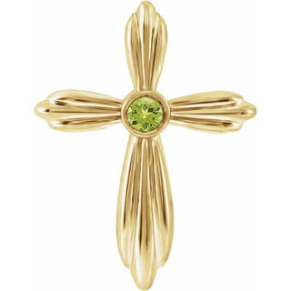 14K Yellow Natural Peridot Cross Pendant         