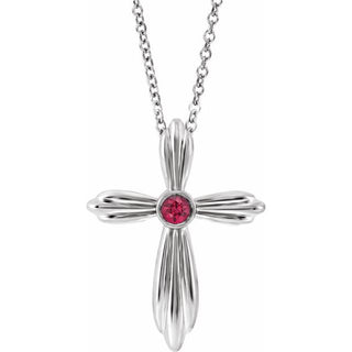 Sterling Silver Natural Ruby Cross 16-18" Necklace
