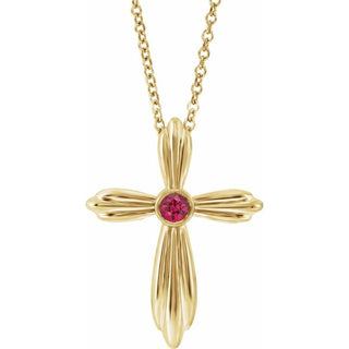 14K Yellow Natural Ruby Cross 16-18" Necklace