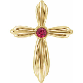 14K Yellow Natural Ruby Cross Pendant           
