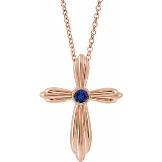 14K Rose Natural Blue Sapphire Cross 16-18" Necklace