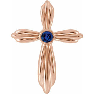 14K Rose Natural Blue Sapphire Cross Pendant            