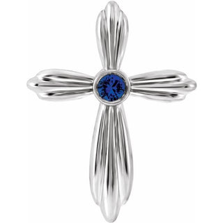 Sterling Silver Natural Blue Sapphire Cross Pendant            