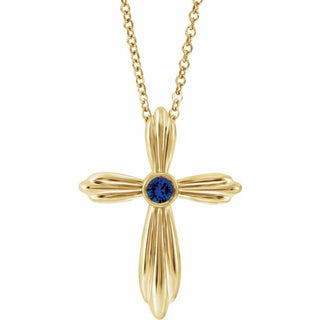 14K Yellow Lab-Grown Sapphire Cross 16-18" Necklace