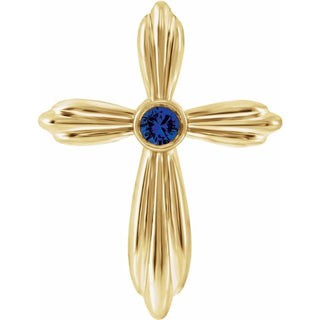 14K Yellow Natural Blue Sapphire Cross Pendant            