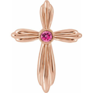 14K Rose Natural Pink Tourmaline Cross Pendant        