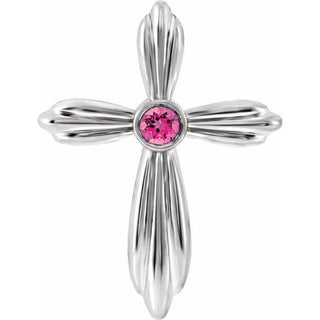 14K White Natural Pink Tourmaline Cross Pendant        