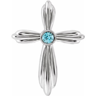 14K White Natural Blue Zircon Cross Pendant     
