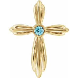 14K Yellow Natural Blue Zircon Cross Pendant     