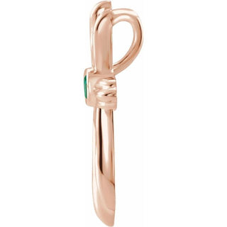14K Rose Lab-Grown Emerald Cross Pendant